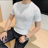 Bonsir Summer New High Quality Print Short Sleeve T-shirt Fashion Men Slim Fit Round Neck Casual Business Tee Top Streetwear 4XL-M