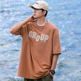 BONSIR  -  Foaming Printing T Shirt Men Women American Retro Loose Summer Casual Letter Print Tee Street Sports Round Neck Half Sleeve Tops