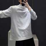 Bonsir Mens Y2k Metal Decoration Casual T-Shirt Spring Streetwear Niche Harajuku Luxury Campus Designer Long Sleeve Top Men'S New