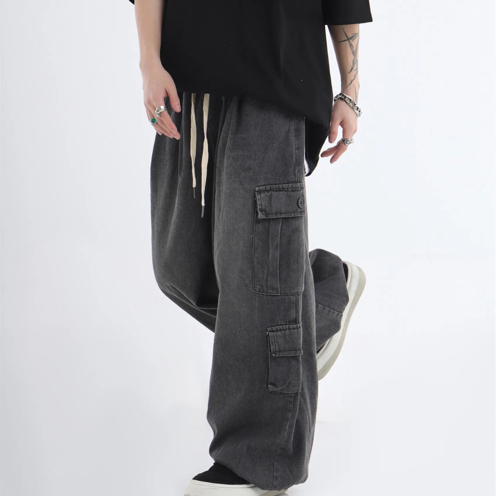 Bonsir Baggy Cargo Jeans Men Oversize Wide Leg Denim Trousers Male Cargo Pants Japanese Casual Loose Streetwear Hip Hop