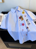 BONSIR  -  Korean Sle Casual Cartoon Print ort Sve irt Men Women Summer Faionable Versatile Loose Fit Button up Cardigan