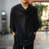BONSIR  -  Men T Shirt Mesh Patchwork See Through V Neck Half Sleeve Male Tee Tops Streetwear Sexy Oversize Fashion Men Clothing
