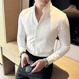 Bonsir High Quality V-Neck Shirt Men Autumn New Long Sleeve Business Slim Fit Solid Shirt Formal Wear Casual Social Tuxedo Men Clothing