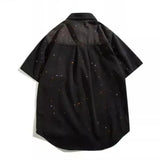 BONSIR  -  Men's Cowboy Short Sleeved Jacket Exquisite Embroidery Design Men Lapel Shirt Casual Loose Summer Male Clothing