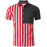 BONSIR  -  Spring Summer Men's Beach Shirts Fashion Men Shorts Sleeve Breathable Hawaii Tops Shirts Men USA Flag Stripe Shirt Clothing