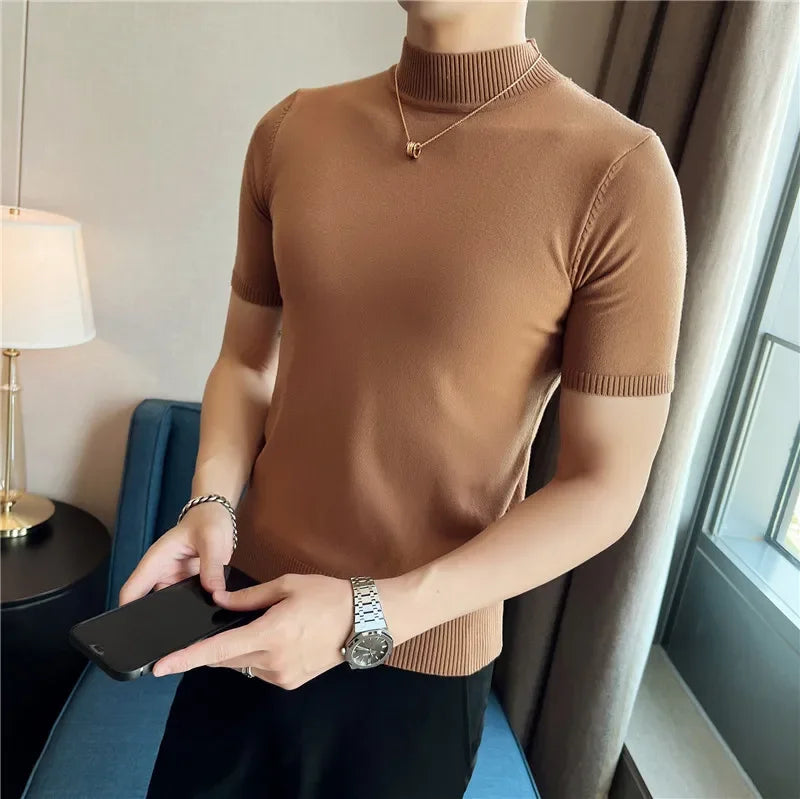 Bonsir Autumn Men's Half Turtleneck  knitted T Shirts Korean version Slim Fit Solid Pullovers Elastic Casual Thin Sweater Men Clothing