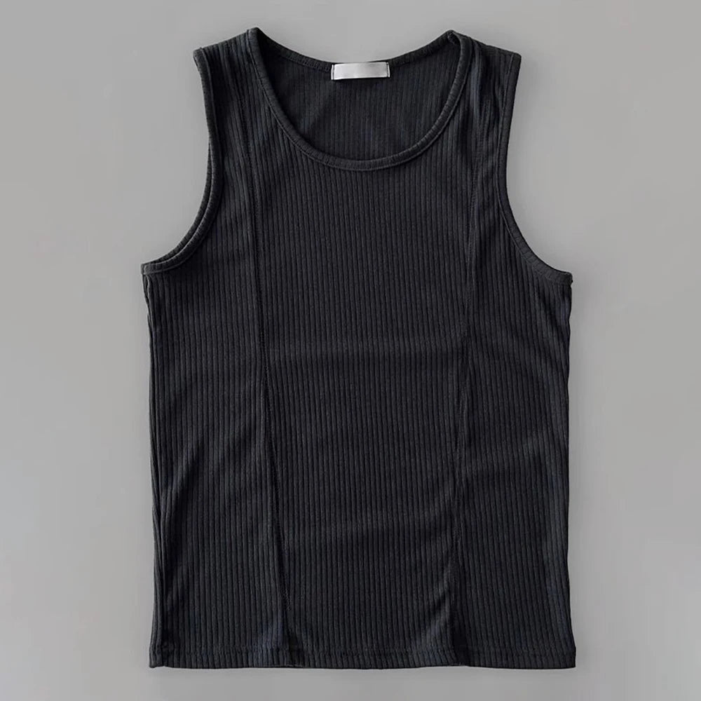 Bonsir Mens Stretch Knit Vest Genderless 2024 New Fitness Sports Tight Breathable Sweat-Absorbent Solid Color Tank Top Unisex