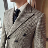 Bonsir British Style Men Double Breasted Slim Fit Blazer New Houndstooth Slim Fit Suit Jacket Formal Business Wedding Dress Jacket