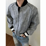 BONSIR  -  Spring and Autumn American style small fragrance knitted short thick floral men's baseball collar jacket silhouette jacket