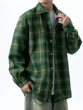 BONSIR  -  lightweight Retro green plaid shirt men's long sleeve spring and autumn new loose casual tide brand shirt casual coat