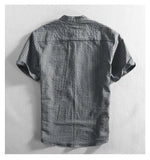 BONSIR  -  Men's Casual Cotton Shirt Short Sleeve Blouse Tops Summer Botton Pinstripe Holiday Shirt Comfortable Handsome Men Henley Shirt