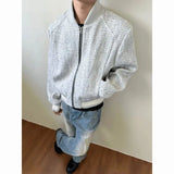 BONSIR  -  Spring and Autumn American style small fragrance knitted short thick floral men's baseball collar jacket silhouette jacket