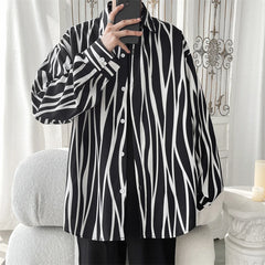 Bonsir Men's Long Sleeve Striped Shirts Spring New Korean Button Up Shirt Unisex Fashion Casual Oversize Blouse Printed Clothing