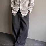 BONSIR  -  Korean style texture pleated ice silk casual pants for men's summer old money style drooping cleanfit wide-leg trousers