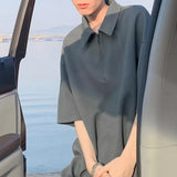 BONSIR  -  Unisex Oversized Half-Zip T-Shirt - Comfortable  Stylish Couple Tee for Everyday Wear Waffle Oversized Comfort & Modern Street