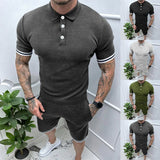 BONSIR  -  2024 Spring Summer Fashion Two Piece Suits Mens Short Sleeve Patchwork Polo Shirts And Shorts Sets For Men New Casual Outfits