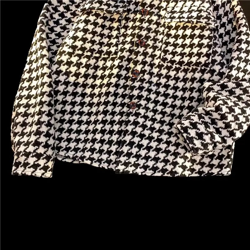 Bonsir Autumn Jackets Men Overisized High Street Unisex Chic Simple Fashion Pocket Design Houndstooth Outwear Harajuku Korean Style New