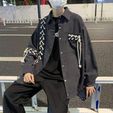 Bonsir Men's Dark Style Shirt 2024 New Unique Design Heavy Industry Strap Shirt Men's High Street Loose Fashion Trend Genderless Top