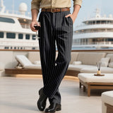 BONSIR  -  New American Style Business Striped Men Suit Pants Light Luxury Leisure Linen Straight Pants Urban Fashion High Quality Trousers