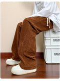 BONSIR  -  High Steet Solid Corduroy Pants Men Casual Baggy Pleated Pants Loose Joggers Autumn Wide Leg Trousers American Sensual Pants Men