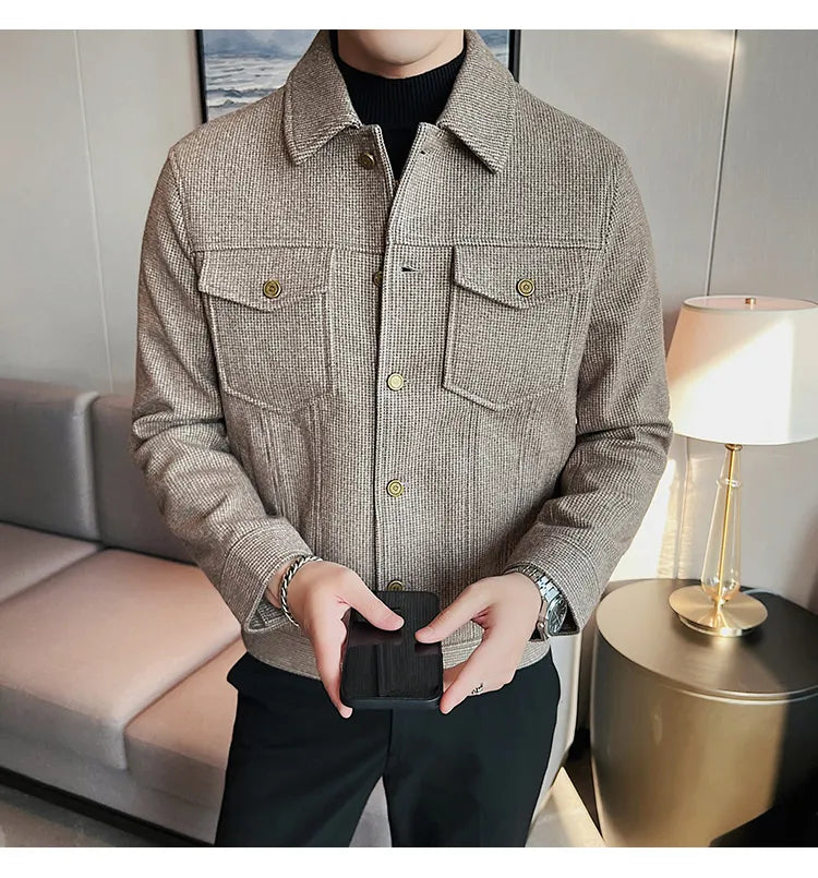 Bonsir Nwe Slim Fit Woolen Plaid Bomber Winter Jacket Men Japanese Streetwear Men Jacket Winter Jackets For Men Brand Coat S-3XL