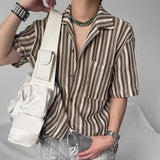 Bonsir Mens Shirts Striped Knitted Casual Tops Streetwear Fashion Beach Vacation Camping Short Sleeve Shirts Men'S Clothing Summer
