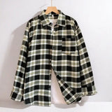 BONSIR  -  American Men's Spring and Autumn Plaid Shirts, Handsome and High-End Long-Sleeved Shirts, Trendy and Versatile Loose Tops