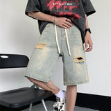 Bonsir Black Baggy Men Jeans Shorts Ripped Summer Japanese Hip Hop Streetwear Harajuku Denim Bermuda Masculina