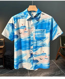 BONSIR  -  Hawaiian Style Beach Short-sleeved Shirt Men's Summer Fashion Thin Loose and Versatile Casual Vacation Seaside Shirt