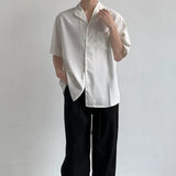 BONSIR  -  Men Shirt Cuban Collar Casual Shirt Spring/Summer Fashion Plain Simple Daily Versatile Short-Sleeve Tops Men'S Clothing 2025 New