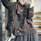 BONSIR  -  Chinese Style Buttoned Linen Shirt Spring and Summer New Elegant Stand-up Collar Slanted Sling Buttoned Loose Top
