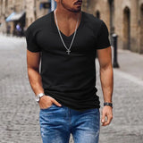 BONSIR  -  New Cotton Men T-shirt V-neck Fashion Design Slim Fit Soild T-shirts Male Tops Tees Short Sleeve T Shirt For Men