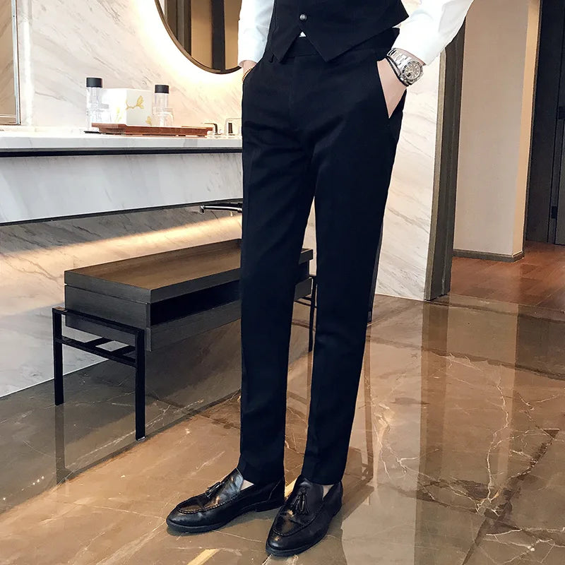 Bonsir Spring Summer New Men Suit Pants Solid Color Casual Business Dress Pants Slim Fit Trousers Formal Men Social Casual Pants