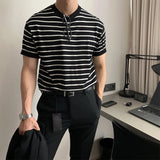 Bonsir New Arrival American Striped T Shirts Men Summer Round Neck Slim Fit Short-sleeved Bottoming Shirt Sports Gyms Fitness T-shirt