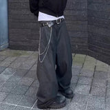 BONSIR  -  High Street Striped Chain Hanging Suit Trousers for Men Patchwork Straight Loose Casual Pants Oversized Wide Leg Cargos