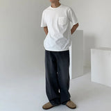 BONSIR  -  Male Jeans Pants Loose Casual Trendy Straight Wide Leg Denim Trousers Men's Dark Grey Vintage Jeans American Streetwear Clothes