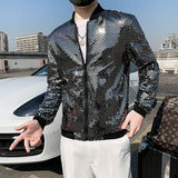 Bonsir Plus Size 5XL-M Summer Thin Sun Protection Clothing Coat Korean Style Fashion Sequins Casual Slim Jacket Silver Stage Costumes