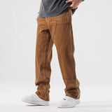 Bonsir New Loose Brown Jeans for Mens Straight Personalized Pocket Decorative Pants for Spring and Summer