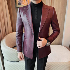 Bonsir Classics Autumn Winter Leather Suit Jackets Dress Men Solid Slim Casual Business Blazer Office Wedding Social Dress Men Clothing