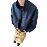 BONSIR  -  American retro blue jacket men's spring and autumn high-end short loose stand-up collar jacket