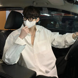 BONSIR  -  Spring Cotton Long Sleeved Shirt Men Society Mens Black Dress Shirt Korean Loose Casual White Shirt Mens Office Formal Shirts