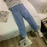 BONSIR   -  Streetwear Baggy Jeans New Spring Summer Men Korean Fashion Loose Straight Wide Leg Pants Male Clothing Light blue