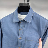 BONSIR  -  100% Cotton Unisex, Long Sleeve Denim Shirt, Bright Line Design Casual Solid Color Shirt Coat, Loose Shirt