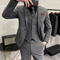 Bonsir 7XL-S (Jacket+Vest+Pant) Luxury Men Slim Fit Suit 3-Pcs Formal Business Work Wedding Stage Tuxedo High Quality Suit Men Clothing