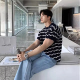 Bonsir Summer street fashion hip-hop personality hollow out round neck knitted short sleeved couple loose casual T-shirt top harajuku