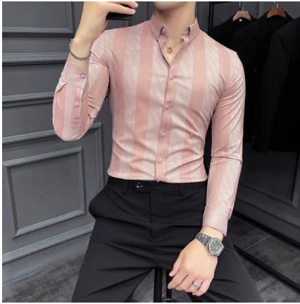 Bonsir Autumn New High Quality Striped Shirt Men Luxury Slim Fit Business Casual Shirt Formal Men Long Sleeve Party Prom Clothing Homme