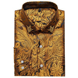 BONSIR  -  Mens Formal Blouse Paisley Long Sleeve Shirts Wedding Casual Style Lapel Neckline Polyester Fabric Regular Fit