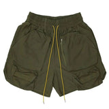Bonsir Mens Clothing Summer New Fashion Street Retro Army Green Drawstring Functional Pocket Loose Casual Cargo Shorts for Men