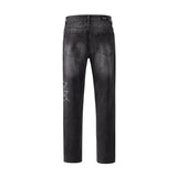 Bonsir Retro Rhinestone Spider Web Distressed Men's Jeans Pants High Street Straight Washed Casual Oversized Unisex Denim Trousers