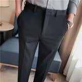 Bonsir Autumn Mens Fashion Embroidered Trousers Korean Business Dress Solid Suit Pant Formal Office Social Slim Fit Casual Suit Pants